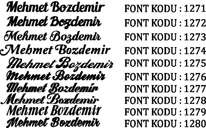 Masa İsimlikleri İçin Fontlar ve Kenar Çerçeve Desenleri