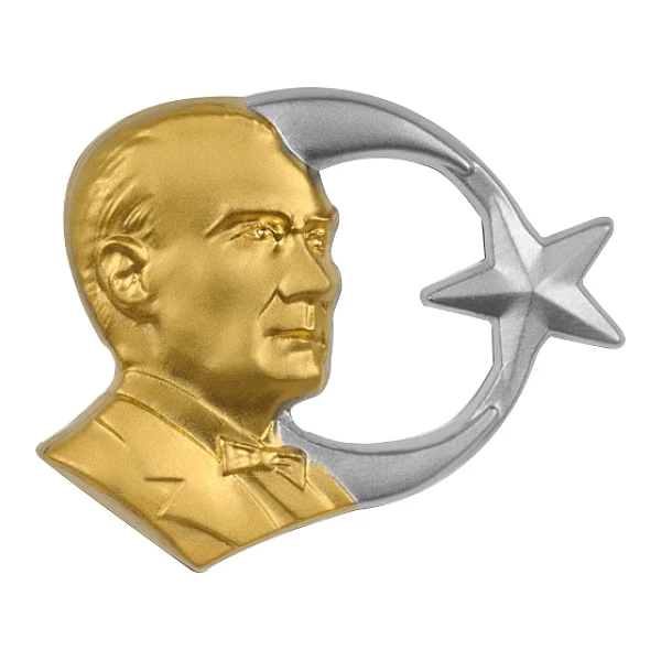 Çift Renkli Ay-Yıldızlı Büst Atatürk Rozeti - AR8