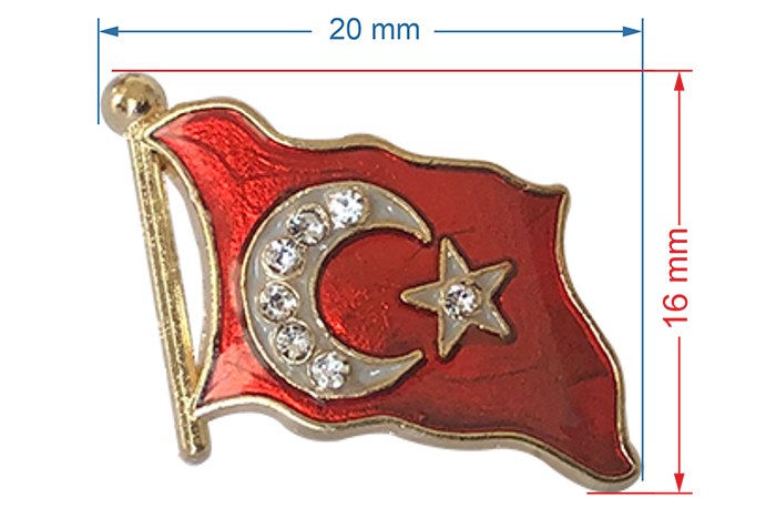 TBR19 Dalgalı Türk Bayrağı Rozeti - Cumhurbaşkanı Rozeti- Vip Rozet