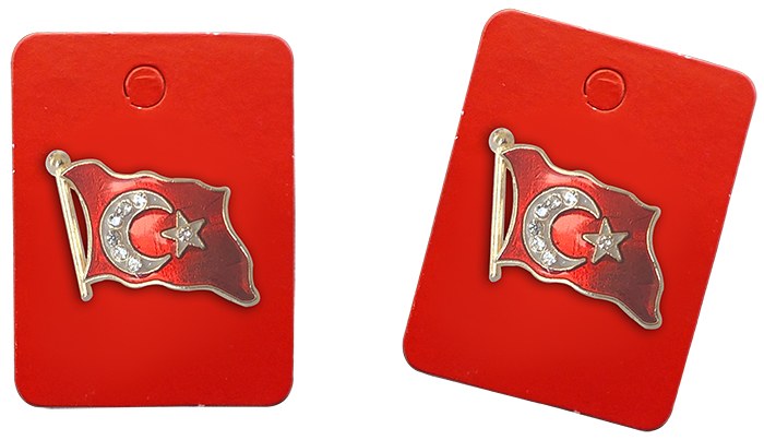 TBR19 Dalgalı Türk Bayrağı Rozeti - Cumhurbaşkanı Rozeti- Vip Rozet