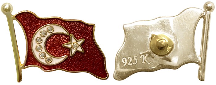 TBR19 Dalgalı Türk Bayrağı Rozeti - Cumhurbaşkanı Rozeti- Vip Rozet
