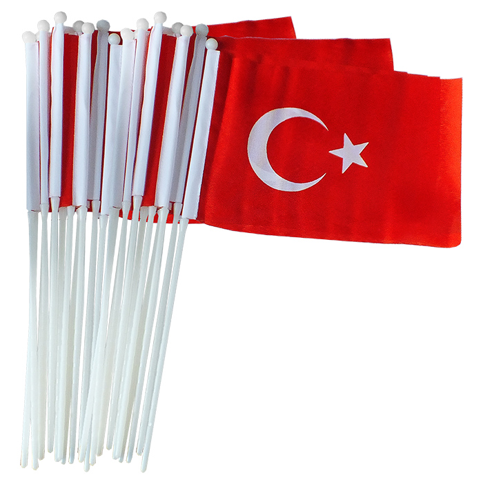 Elde Sallama Kumaş Türk Bayrağı 17x25,5 cm Ponje PVC Saplı