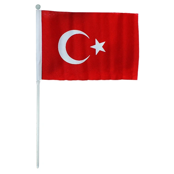 Elde Sallama Kumaş Türk Bayrağı 17x25,5 cm Ponje PVC Saplı