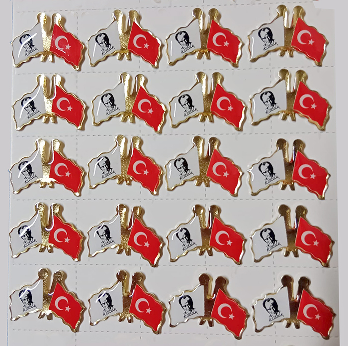 TBR27 Bayraklı Atatürk Yaka Rozeti - Ekonomik Ucuz 2'Li Rozet