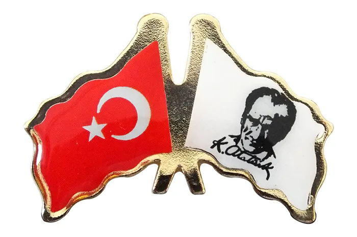 TBR27 Bayraklı Atatürk Yaka Rozeti - Ekonomik Ucuz 2'Li Rozet