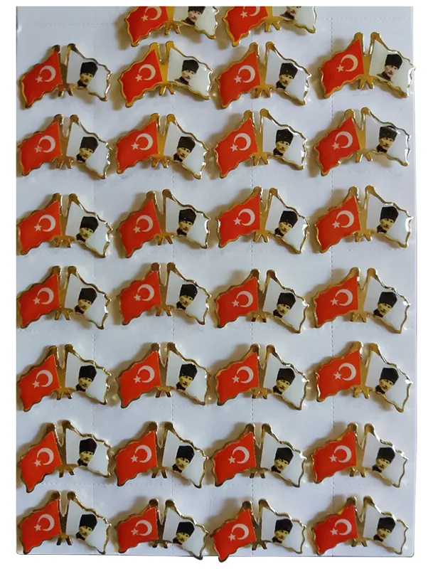 TBR28 Bayraklı Atatürk Yaka Rozeti - Ekonomik Ucuz 2'Li Rozet