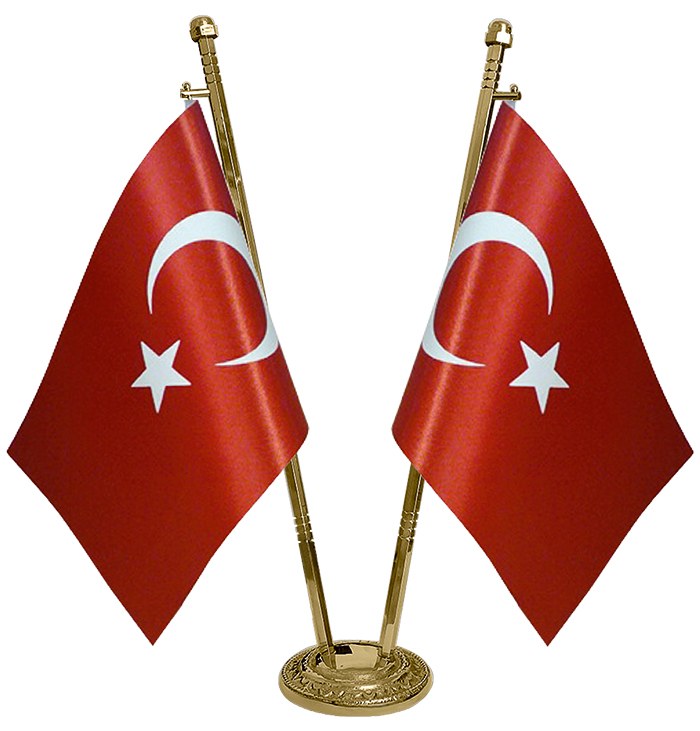 PMD2 İkili Pirinç Altıgen Direkli Klasik Masa Bayrak Direği