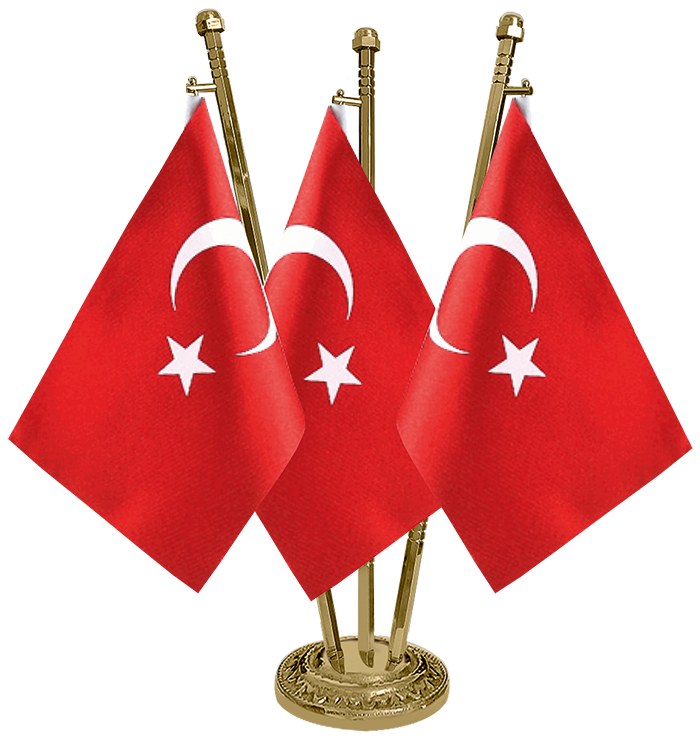 PMD3 Üçlü Pirinç Altıgen Direkli Klasik Masa Bayrak Direği