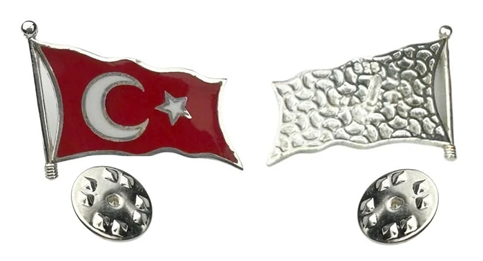 TBR48 925 Ayar Gümüş Mineli Türk Bayrağı Ay Yıldız Rozet