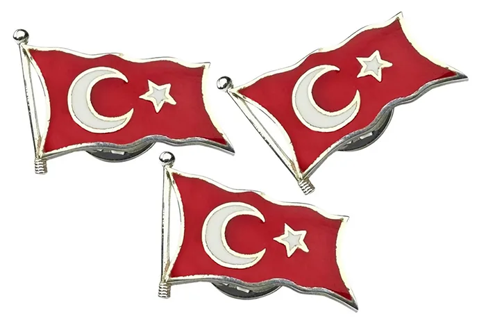 TBR48 925 Ayar Gümüş Mineli Türk Bayrağı Ay Yıldız Rozet