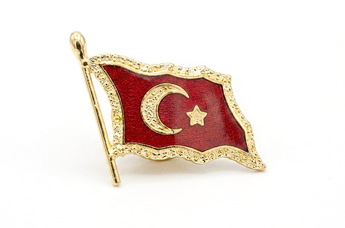 Altın Türk Bayrağı Yaka Rozeti - Ay Yıldızlı Rozet
