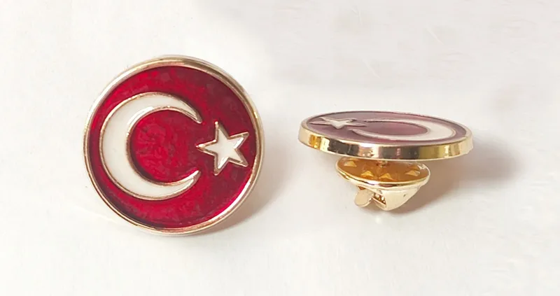 TBR53 Yuvarlak Türk Bayrağı Yaka Rozeti Mineli