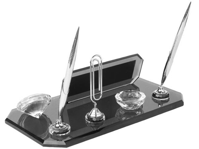 KS2 Füme Kristal Masa İsimliği Seti - Krom