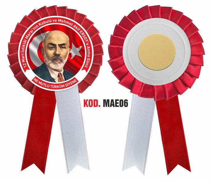 12 Mart İstiklal Marşı'nın Kabulü ve Mehmet Akif Ersoy'u Anma Saten Yaka Kokartı