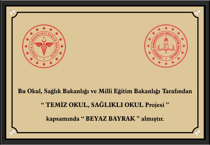 MEB Temiz Okul Sağlıklı Okul Pirinç Tabela ve Levhası - Beyaz Bayrak Levhası