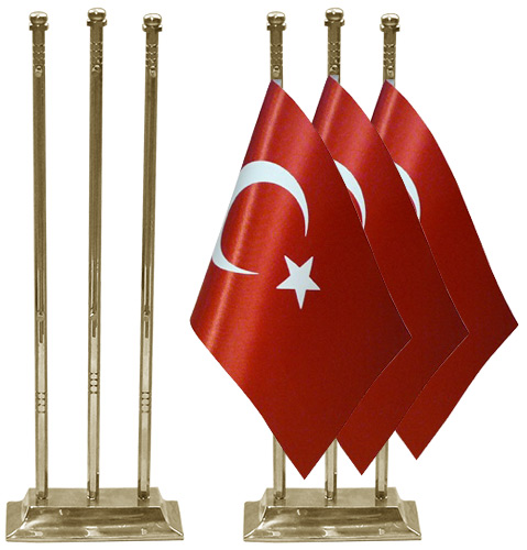 Altıgen Köşeli Üçlü Pirinç Masa Bayrak Direği