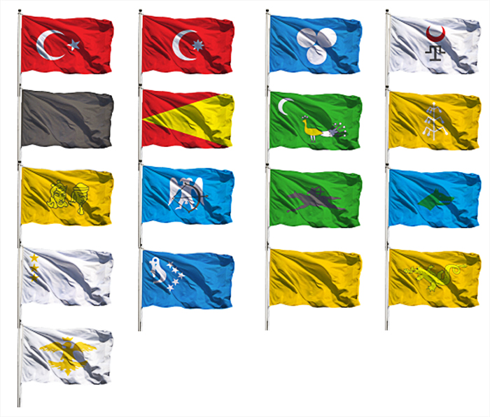 17 'Li Eski Türk Devletleri Pirinç Bayrak Direği - STANDART